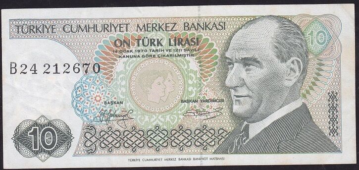 7.Emisyon 1.Tertip 10 Lira B24 212670 Çok Temiz Kısa Kaş