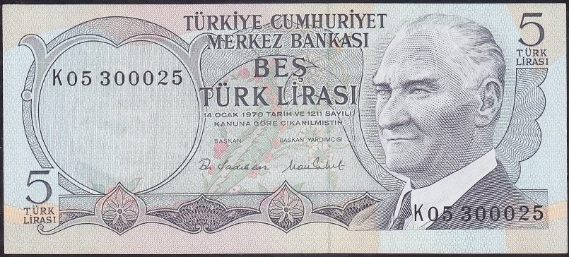 6.Emisyon 2.Tertip 5 Lira K05 300025 Çil