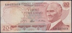 6.EMİSYON 1.TERTİP 20 LİRA A20 257423 TEMİZ