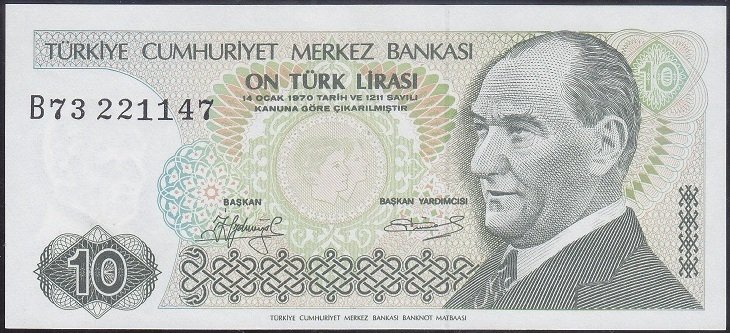 7.Emisyon 1.Tertip 10 Lira B73 221147 Çilaltı Çil Kısa Kaş