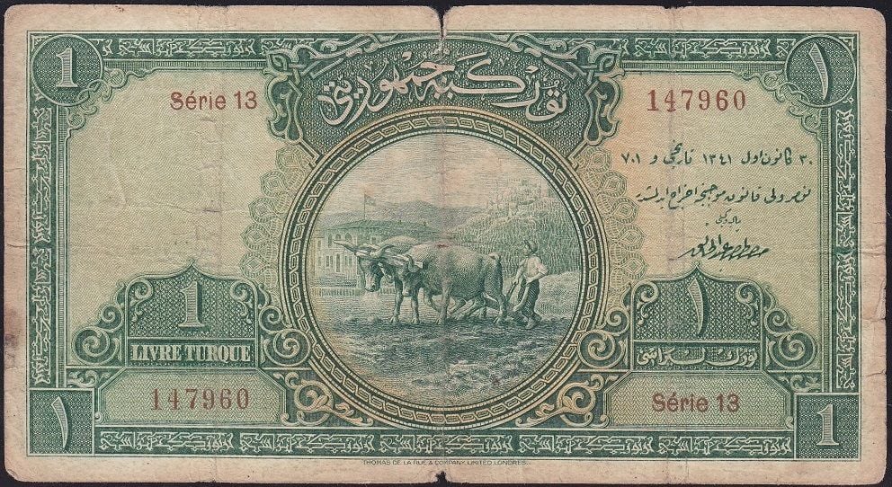 1.Emisyon 1 Lira Seri 13 147960 Temiz