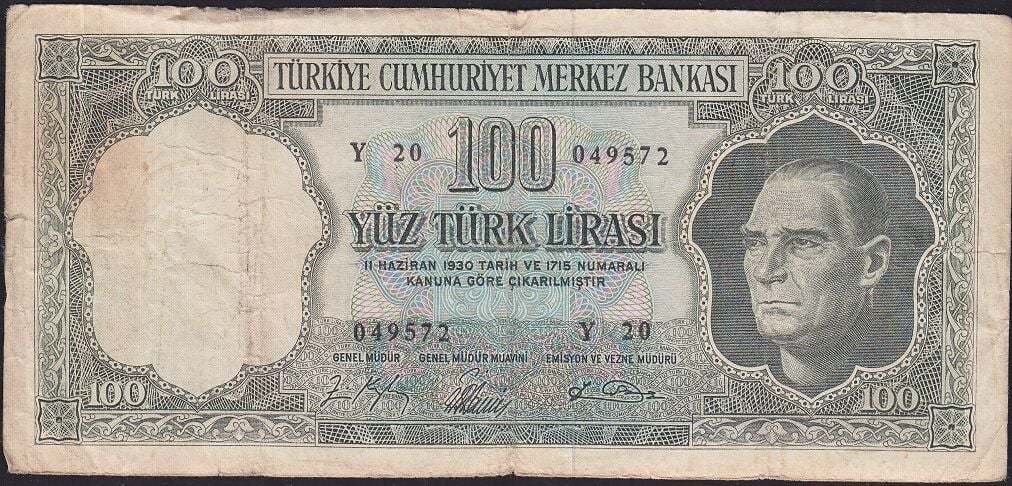 5.Emisyon 5.Tertip 100 Lira Y20 049572 Çok Temiz