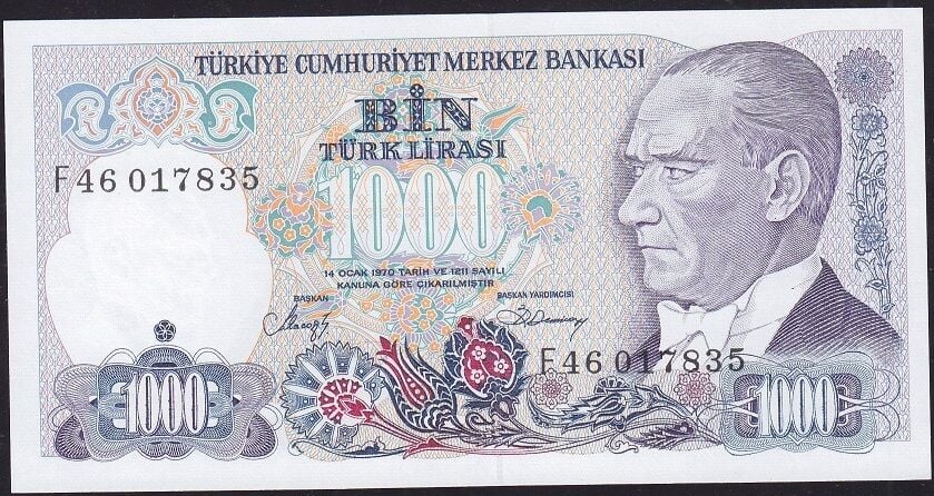 7.Emisyon 2.Tertip 1000 Lira F46 017835 Çil