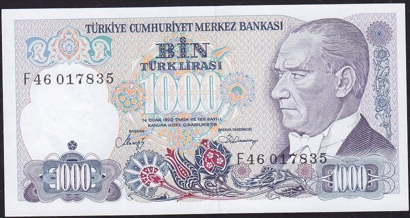 7.Emisyon 2.Tertip 1000 Lira F46 017835 Çil