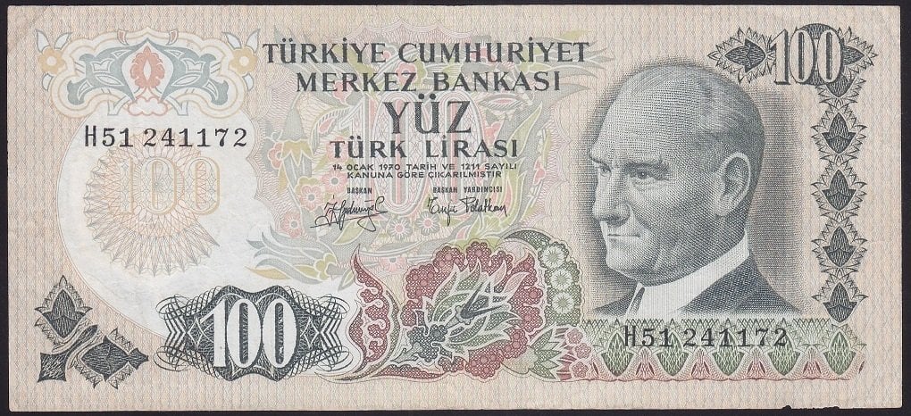 6.EMİSYON 2.TERTİP 100 LİRA H51 241172 TEMİZ