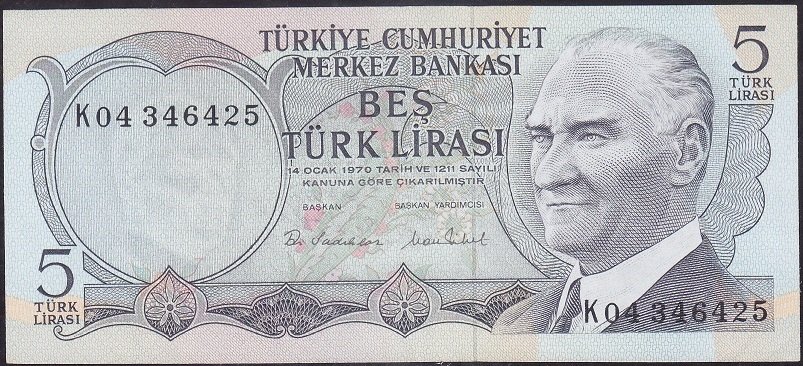6.Emisyon 2.Tertip 5 Lira K04 346425 Ççt Çilaltı