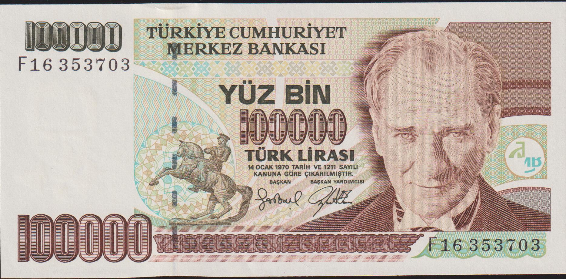 7.Emisyon 3.Tertip 100000 Lira F16 353703 Çilaltı Çil