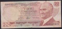 6.EMİSYON 1.TERTİP 20 LİRA A19 140437 İYİ