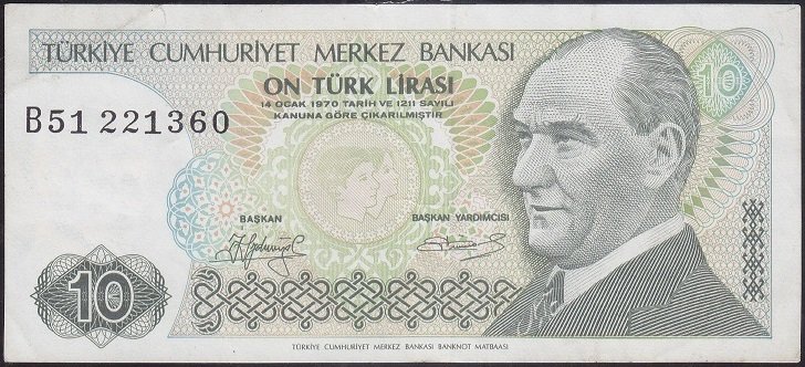 7.Emisyon 1.Tertip 10 Lira B51 221360 Çok Çok Temiz