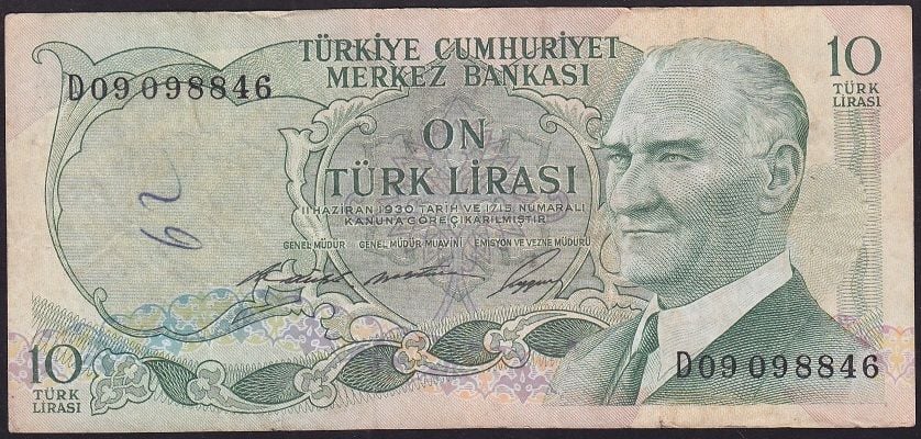 6.Emisyon 1.Tertip 10 Lira D09 098846 Çok Temiz