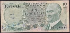 6.Emisyon 1.Tertip 10 Lira D09 098846 Çok Temiz