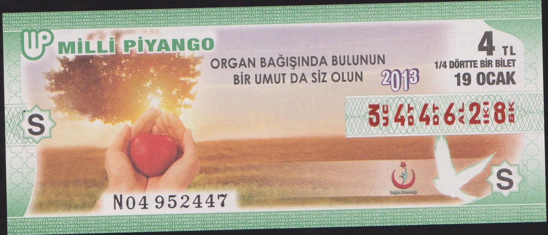 2013 19 Ocak Çeyrek Bilet - S Serisi