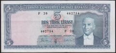 5.Emisyon 3.Tertip 5 Lira F20 462754 Çok Temiz+