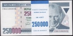 7.Emisyon 3.Tertip 250000 Lira I84 Deste Çil Destenin üstündeki numara blok radar Tam Sıralıdır