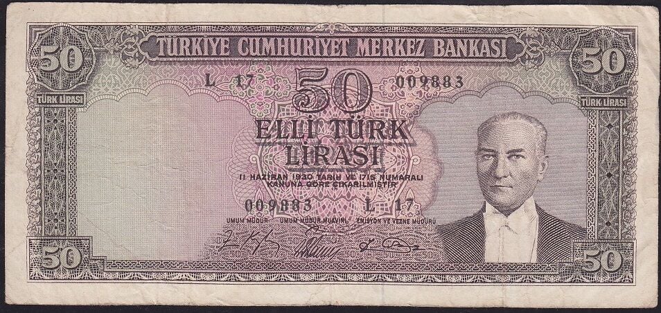 5.Emisyon 6.Tertip 50 Lira L17 009883 Çok Temiz
