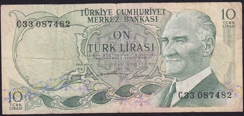 6.Emisyon 1.Tertip 10 Lira C33 087482 Çok Temiz