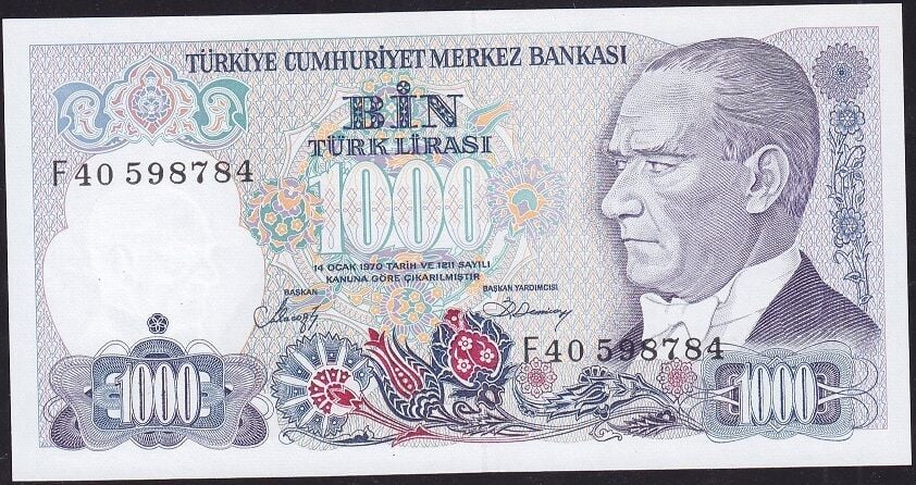 7.Emisyon 2.Tertip 1000 Lira F40 598784 Çil