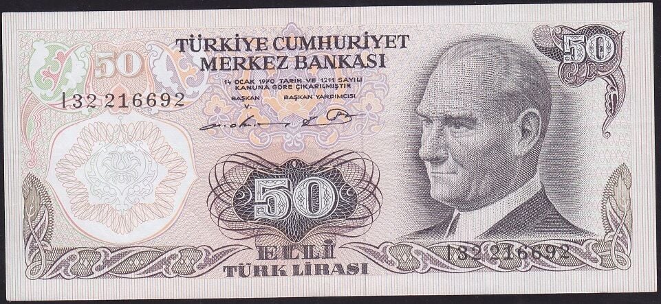 6.Emisyon 1.Tertip 50 Lira I32 216692 Çok Temiz+