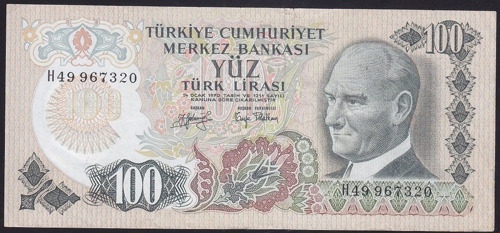 6.EMİSYON 2.TERTİP 100 LİRA H49 967320 TEMİZ