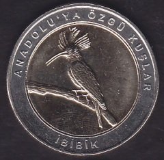 2019 Yılı 1 Kuruş Anadoluya Özgü Kuşlar İBİBİK Çil Bimetal Göbek Sarı