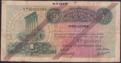 Suriye Lübnan 1 Livre 1939 Çok Temiz Pick 40c