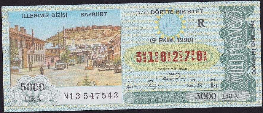 1990 9 Ekim Çeyrek Bilet - R Serisi - Bayburt