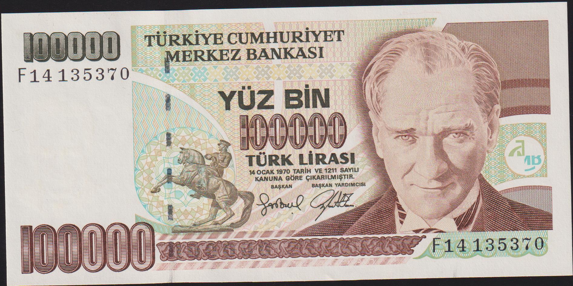 7.Emisyon 3.Tertip 100000 Lira F14 135370 Çilaltı Çil