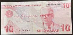 9.Emisyon 7.Tertip 10 Lira G105 004040 Çil