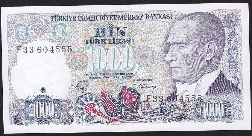 7.Emisyon 2.Tertip 1000 Lira F33 604555 Çil
