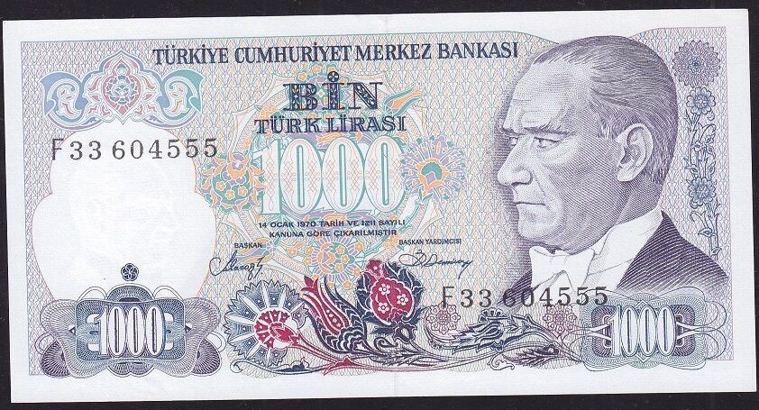 7.Emisyon 2.Tertip 1000 Lira F33 604555 Çil