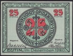 Almanya 25 Pfennig Notgeld 1920 Çilaltı Çil