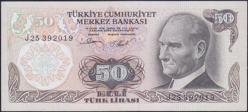 6.Emisyon 2.Tertip 50 Lira J25 392019 Çil