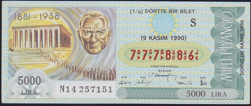 1990 9 Kasım Çeyrek Bilet - S Serisi