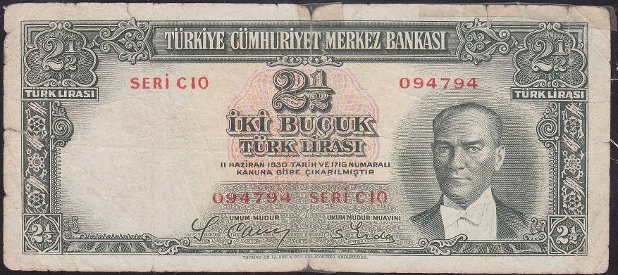 2.Emisyon 2.5 Lira C10 094794 Haliyle ( Bant Kullanılmış)