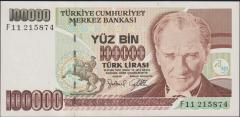 7.Emisyon 3.Tertip 100000 Lira F11 215874 Çilaltı