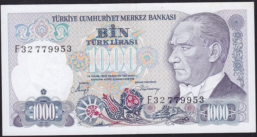7.Emisyon 2.Tertip 1000 Lira F32 779953 Çil