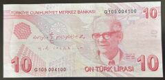 9.Emisyon 7.Tertip 10 Lira G105 004100 Çil