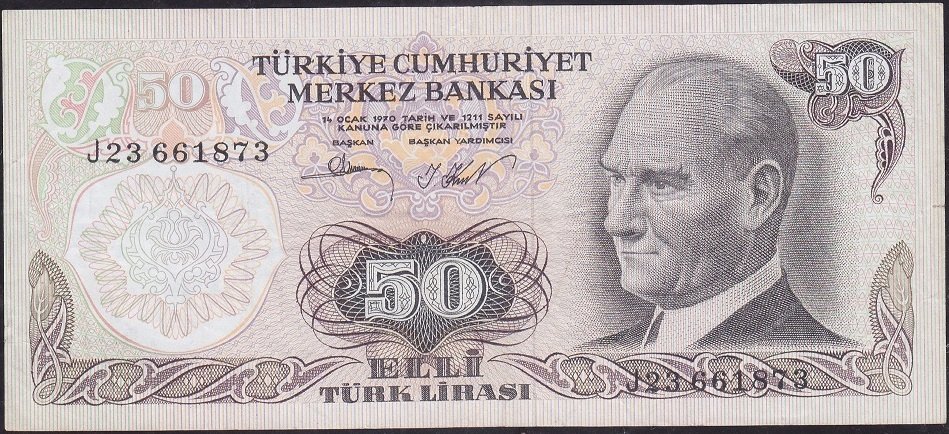 6.Emisyon 2.Tertip 50 Lira J23 661873 Çok Temiz