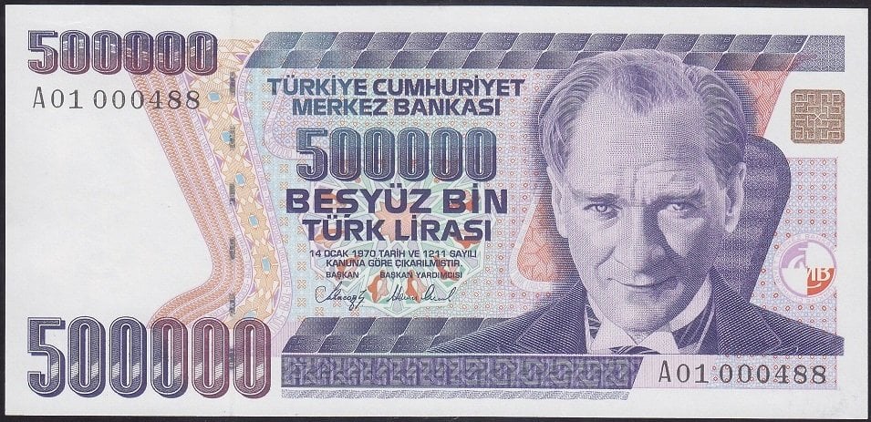 7.EMİSYON 1.TERTİP 500000 LİRA A01 000488 ÇİLALTI ÇİL eski kağıt para fiyatları