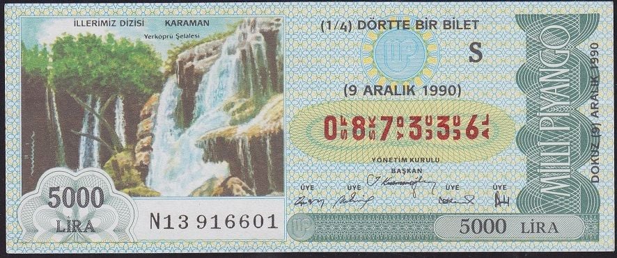 1990 9 Aralık Çeyrek Bilet - S Serisi - Karaman