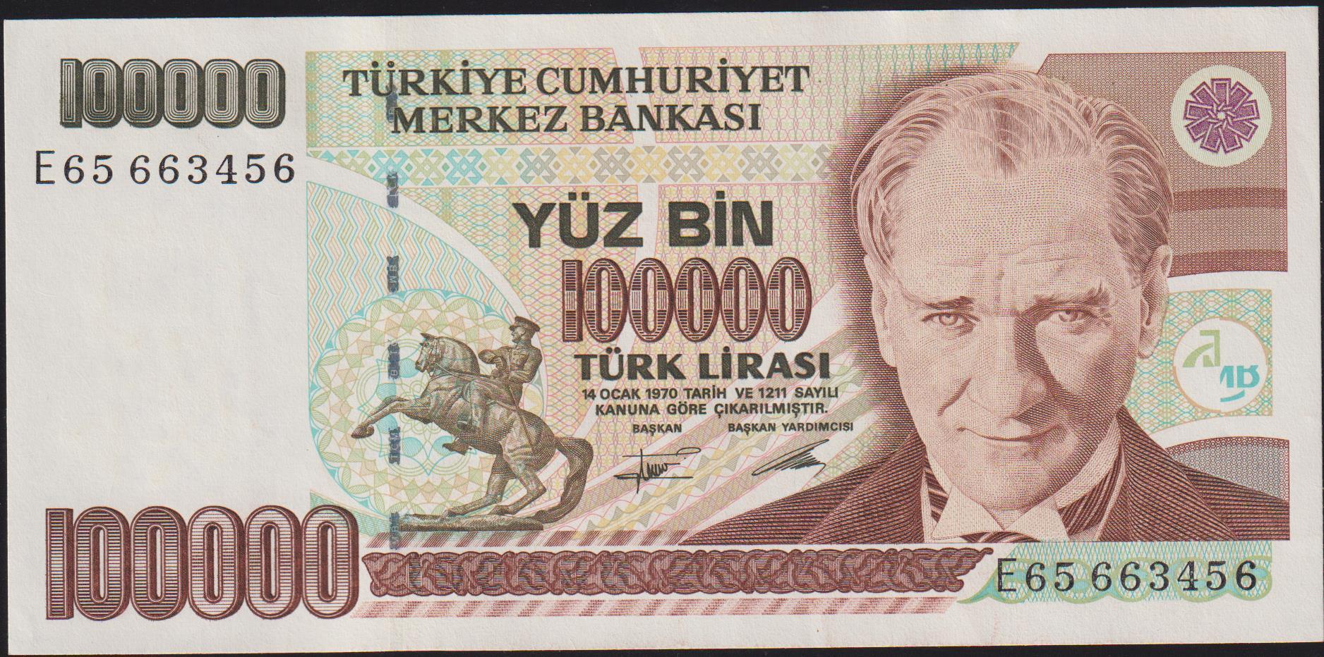 7.Emisyon 2.Tertip 100000 Lira E65 663456 Ççt Çilaltı