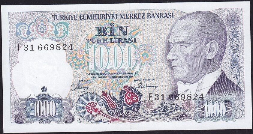 7.Emisyon 2.Tertip 1000 Lira F31 669824 Çil