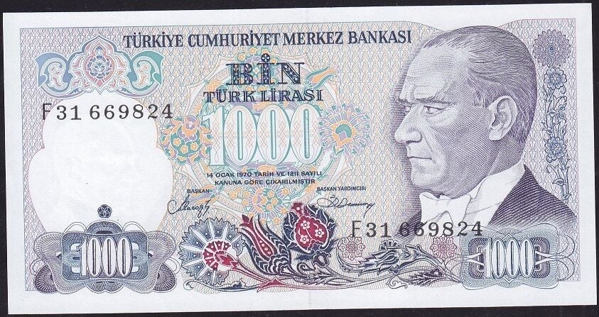 7.Emisyon 2.Tertip 1000 Lira F31 669824 Çil