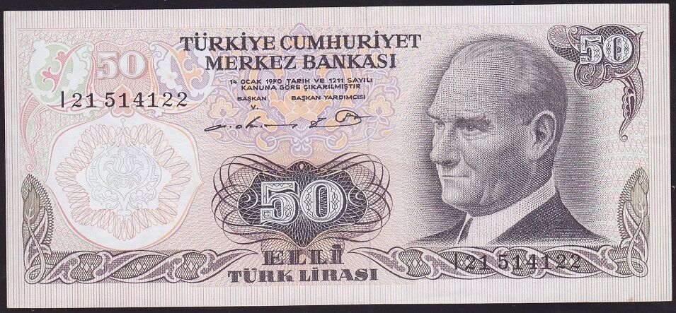 6.Emisyon 1.Tertip 50 Lira I21 514122 Çok Çok Temiz+