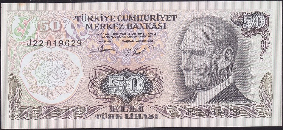 6.Emisyon 2.Tertip 50 Lira J22 049629 Çil