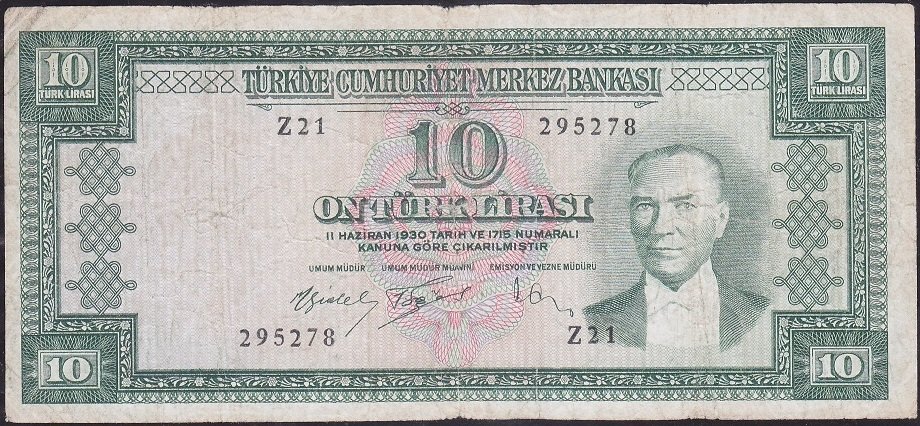 5.Emisyon 4.Tertip 10 Lira Z21 295278 Çok Temiz ( Düzeltme var )