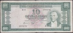5.Emisyon 4.Tertip 10 Lira Z21 295278 Çok Temiz ( Düzeltme var )
