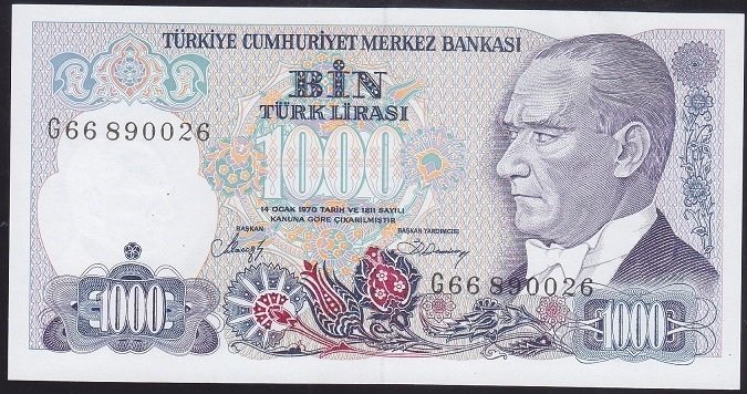 7.EMİSYON 2.TERTİP 1000 LİRA G66 890026 ÇİLALTI ÇİL