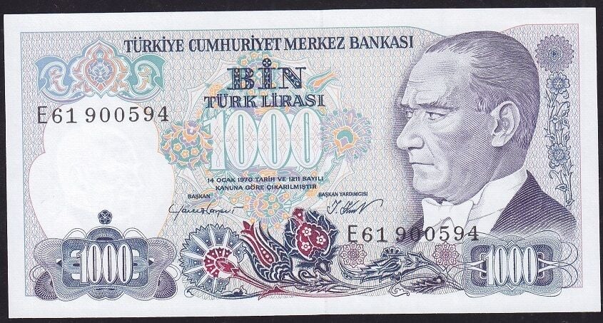 7.Emisyon 1.Tertip 1000 Lira E61 900594 Çilaltı Çil