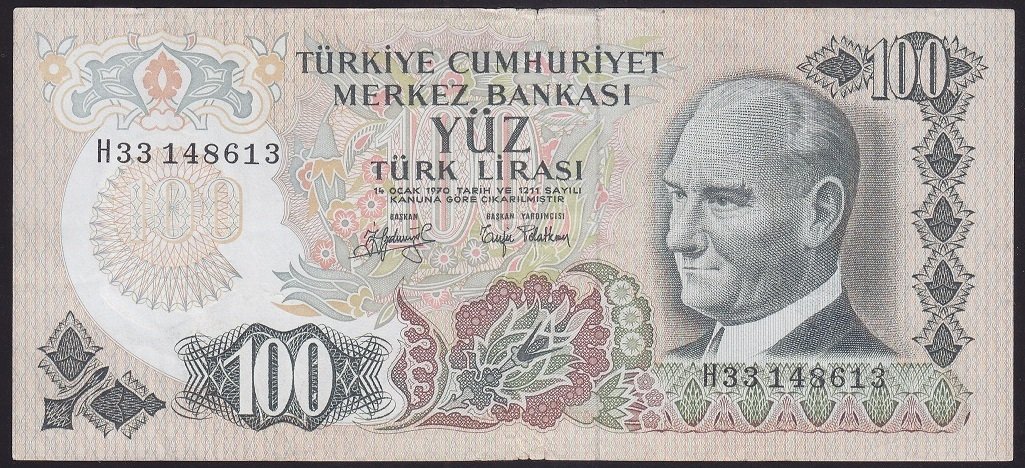 6.EMİSYON 2.TERTİP 100 LİRA H33 148613 TEMİZ +